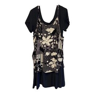Jams World Women Two Piece Dress Tunic Top Black White Floral XL Diva USA Ruffle
